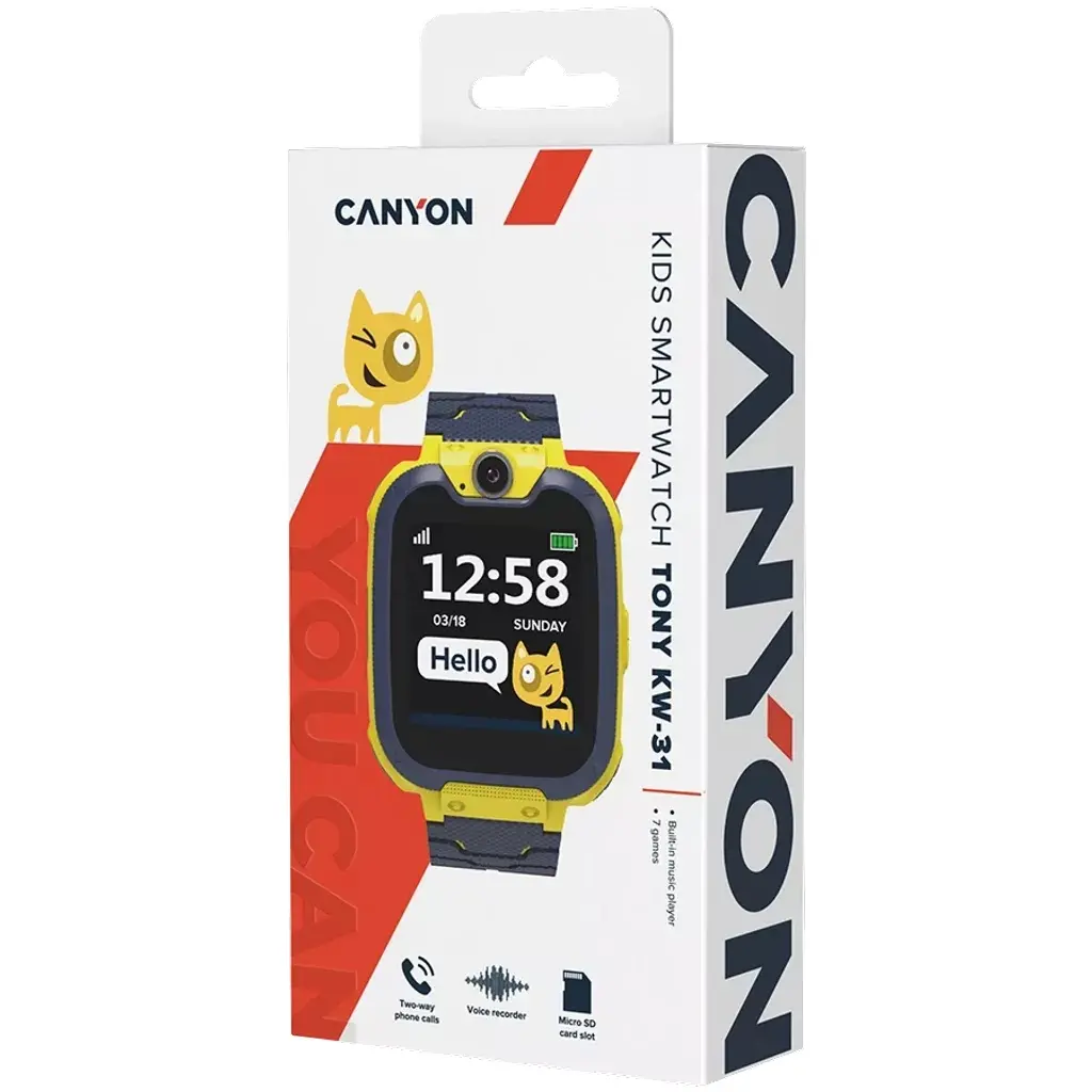 Smart watch CANYON Tony KW-31 Kids 1.54" colorfull screen, rumena- CNE-KW31YB-4